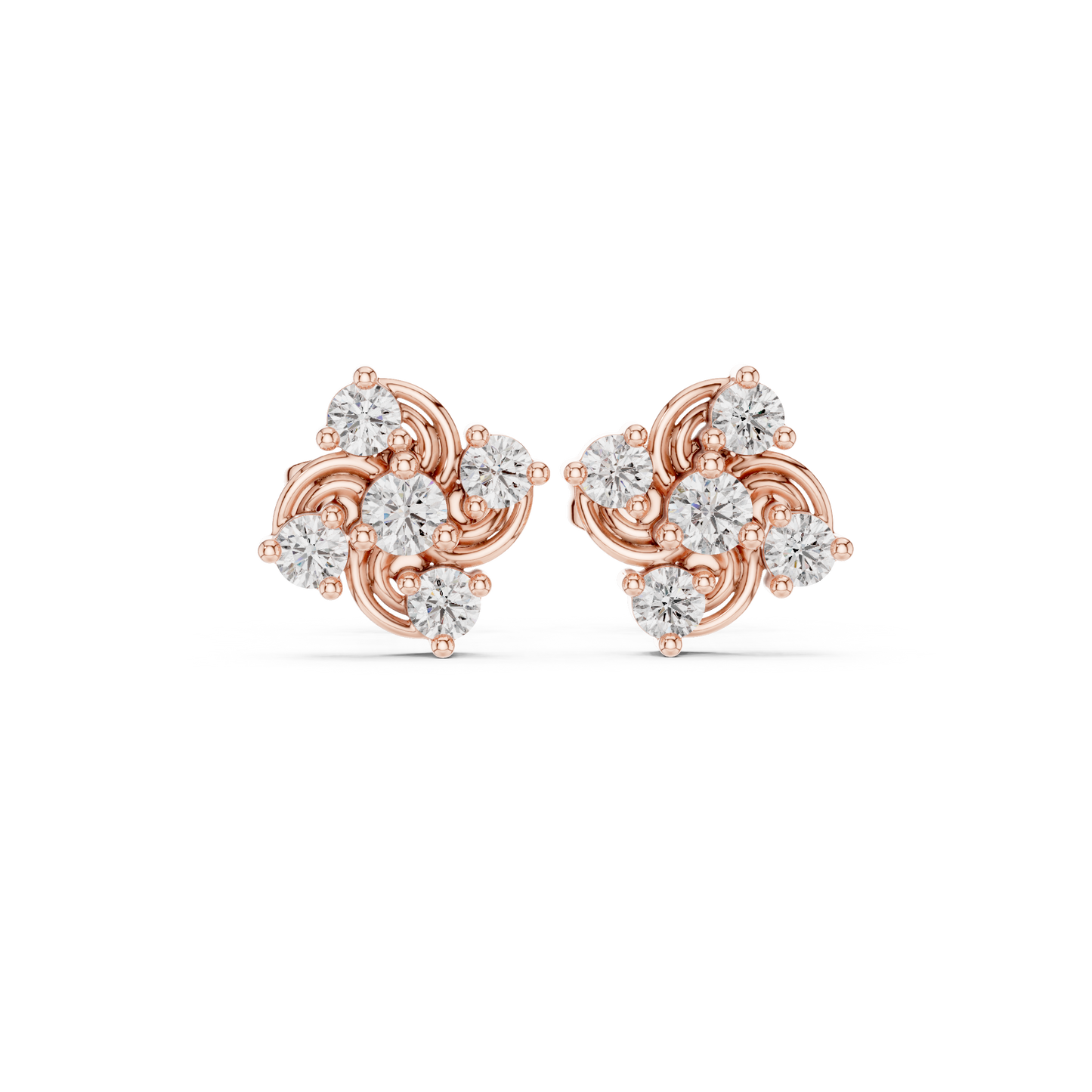 Diamond Seven-Stone Floral Petal Cluster Studs