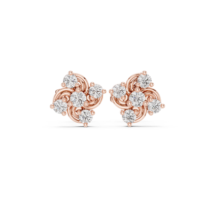 Diamond Seven-Stone Floral Petal Cluster Studs