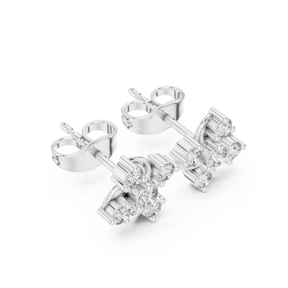 Diamond Seven-Stone Floral Petal Cluster Studs