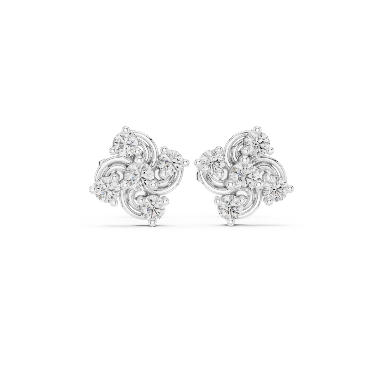 Diamond Seven-Stone Floral Petal Cluster Studs