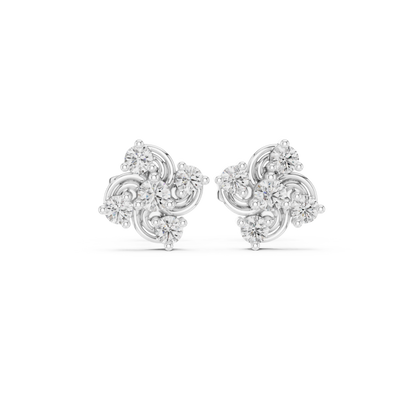 Diamond Seven-Stone Floral Petal Cluster Studs