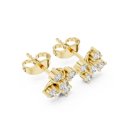 Diamond Seven-Stone Floral Petal Cluster Studs