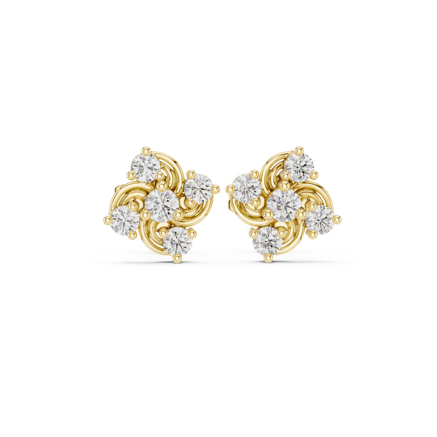 Diamond Seven-Stone Floral Petal Cluster Studs