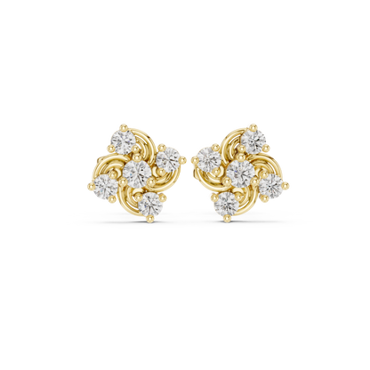 Diamond Seven-Stone Floral Petal Cluster Studs