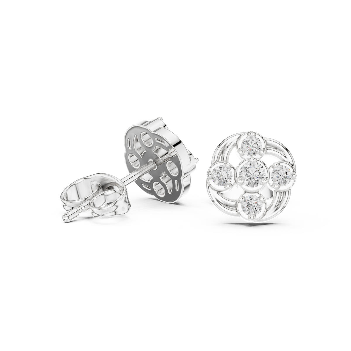 Diamond Spiraling Petal Vortex Stud Earrings