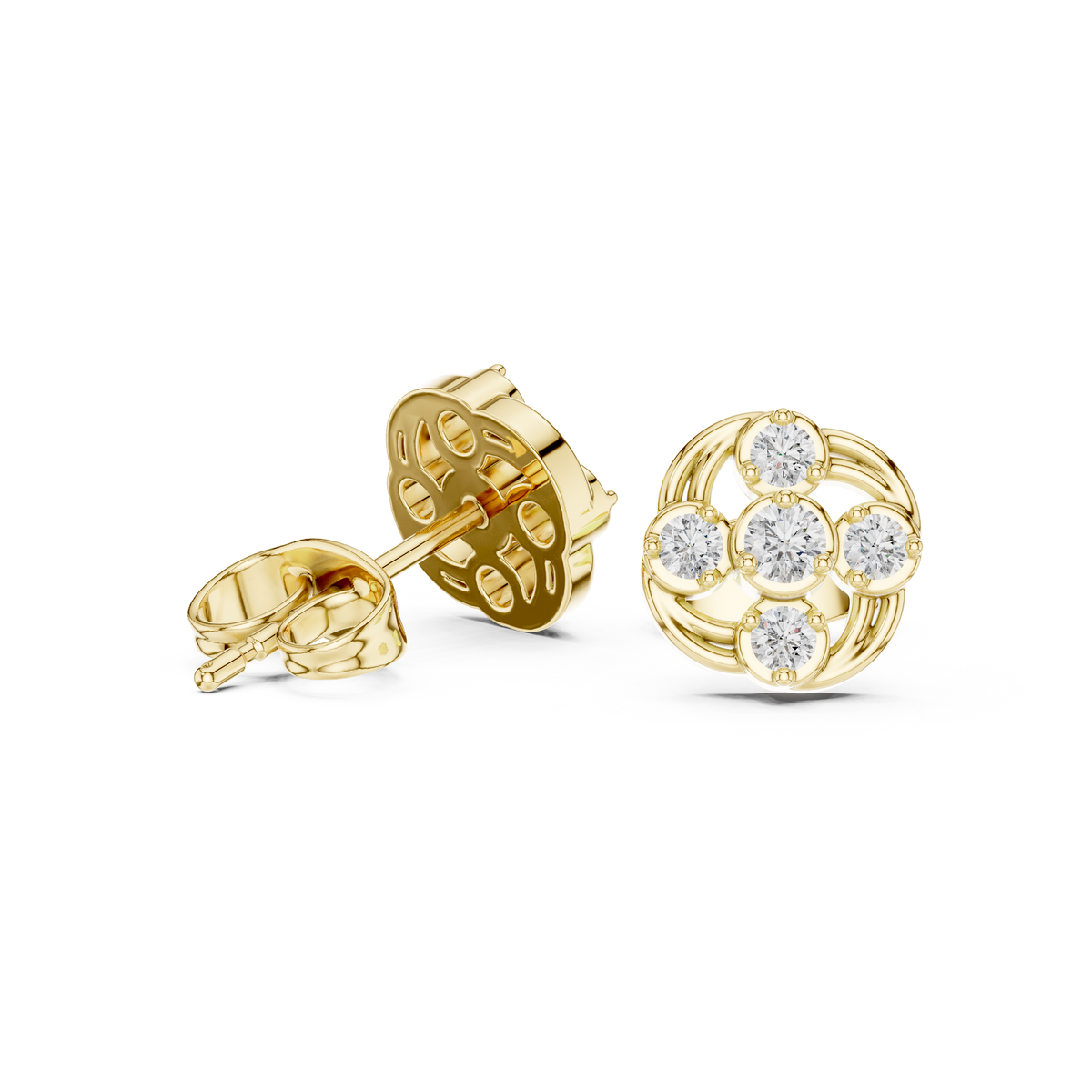 Diamond Spiraling Petal Vortex Stud Earrings