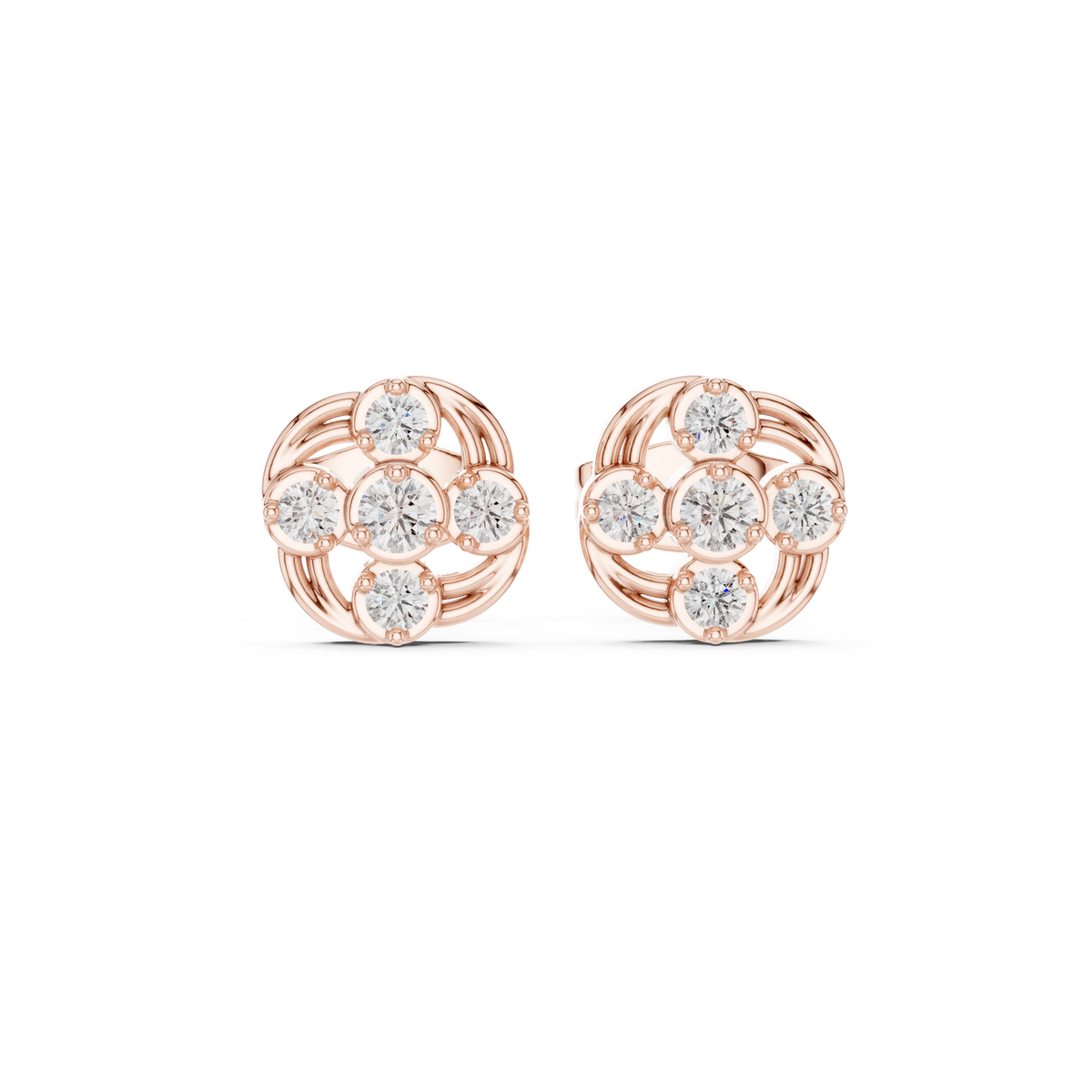 Diamond Spiraling Petal Vortex Stud Earrings