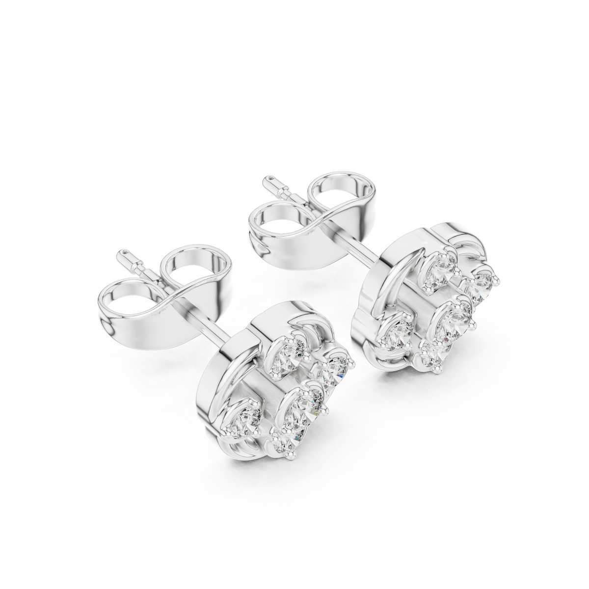 Diamond Spiraling Petal Vortex Stud Earrings