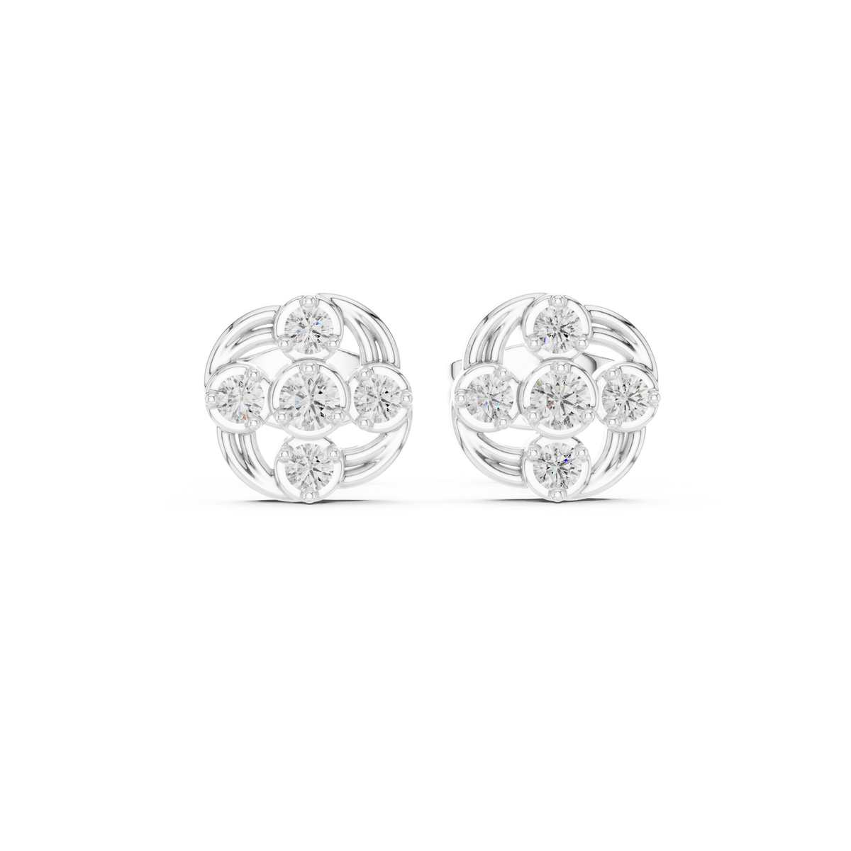 Diamond Spiraling Petal Vortex Stud Earrings