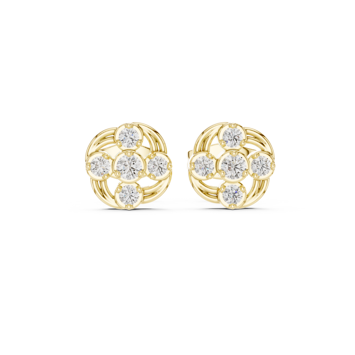 Diamond Spiraling Petal Vortex Stud Earrings