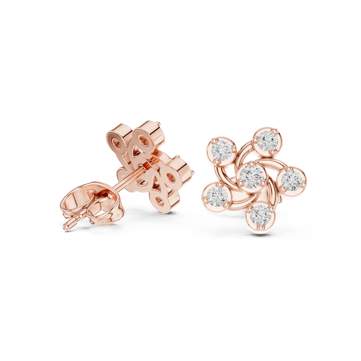 Diamond Pinwheel Floral Stud Earrings