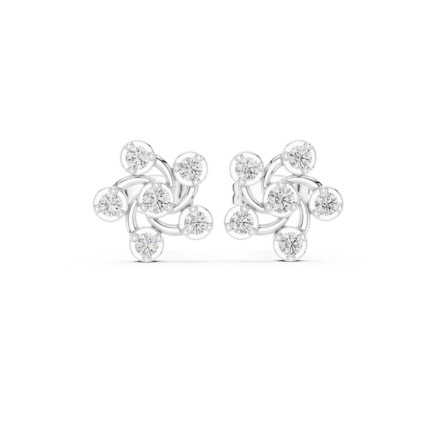 Diamond Pinwheel Floral Stud Earrings