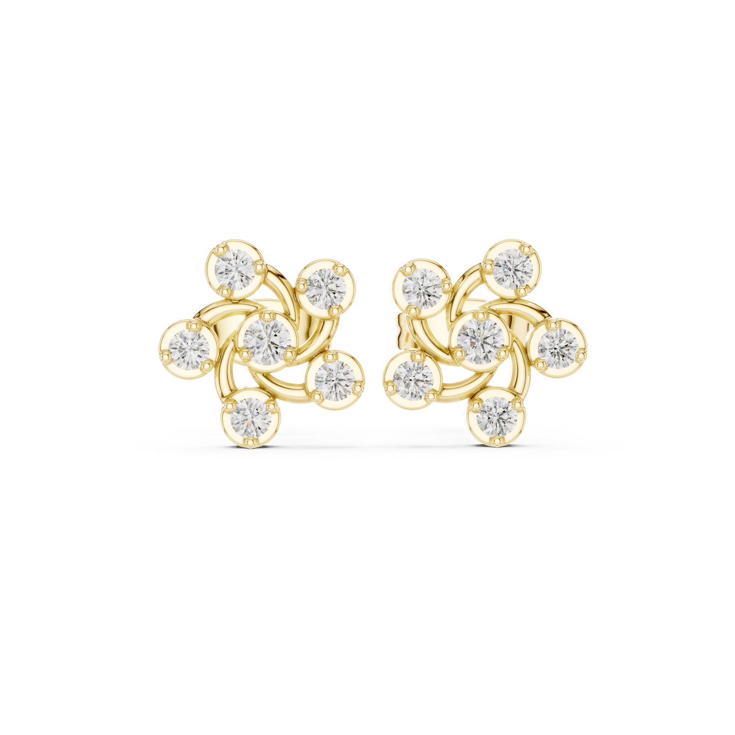 Diamond Pinwheel Floral Stud Earrings