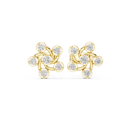 Diamond Pinwheel Floral Stud Earrings