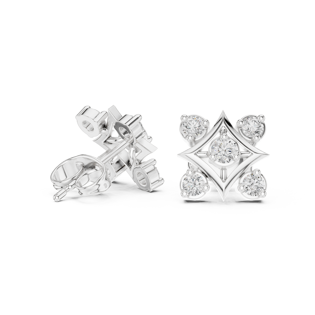 Diamond Compass Starburst Geometric Studs