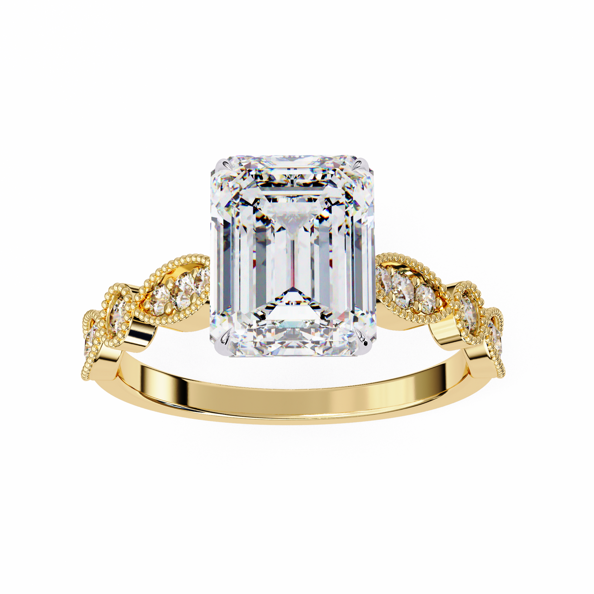 Emerald Elegance Diamond Ring Yellow Gold 