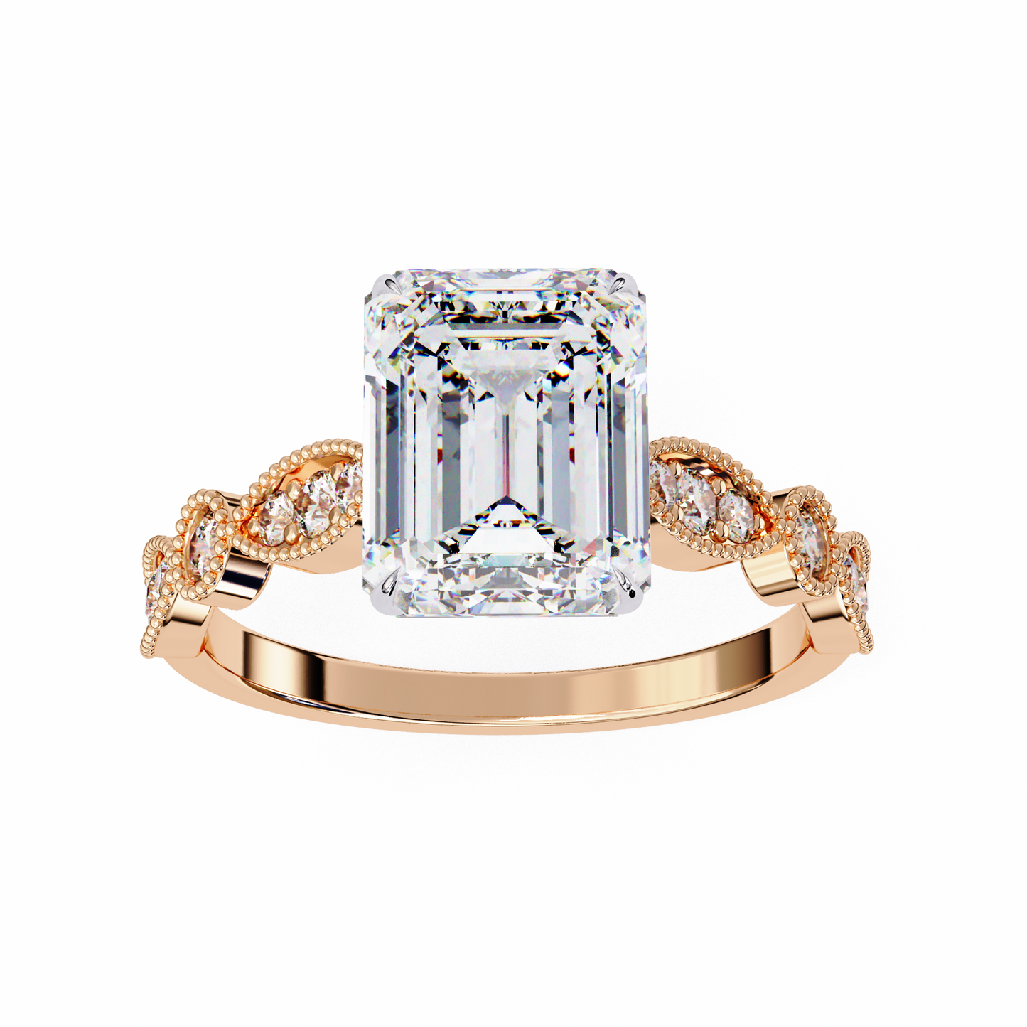 Emerald Elegance Diamond Ring Rose Gold 
