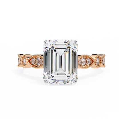 Emerald Elegance Diamond Ring Rose Gold 