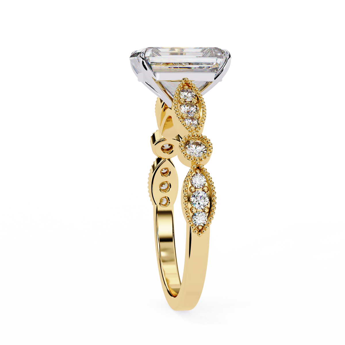 Emerald Elegance Diamond Ring Yellow Gold 