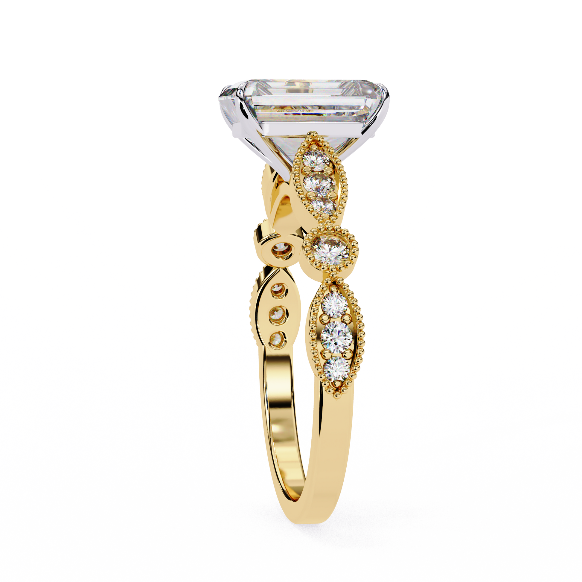 Emerald Elegance Diamond Ring Yellow Gold 