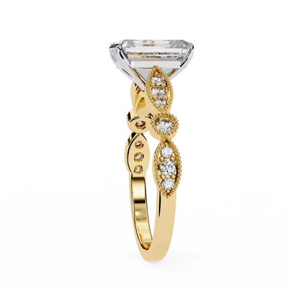 Emerald Elegance Diamond Ring Yellow Gold 