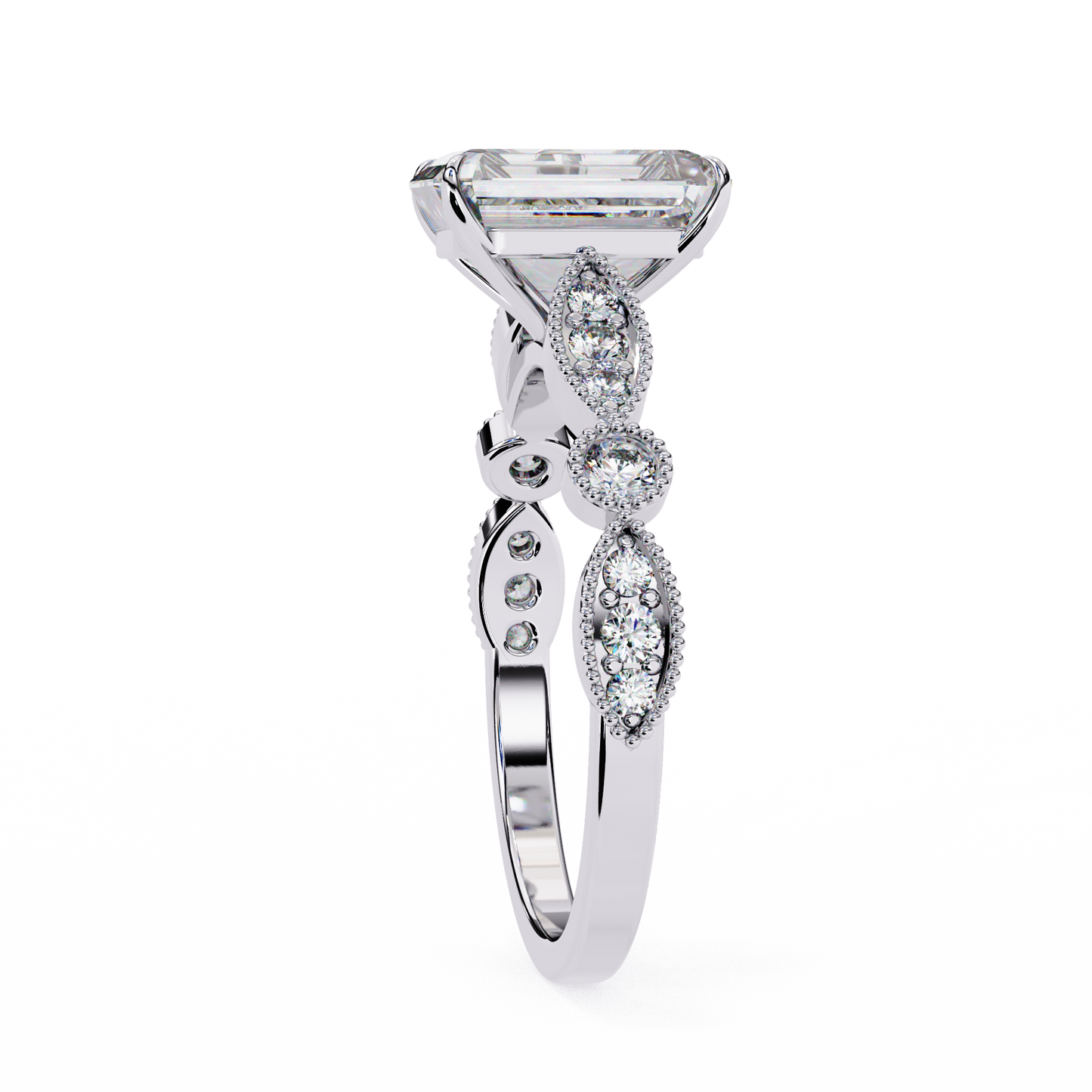 Emerald Elegance Diamond Ring White Gold 