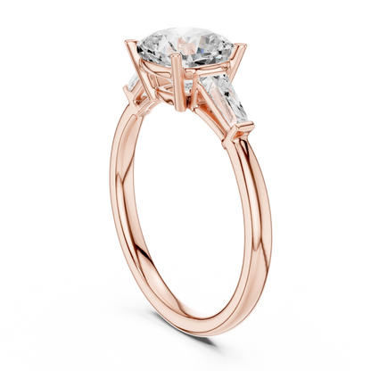 Round Cut Diamond Engagement Ring with Tapered Side Stones