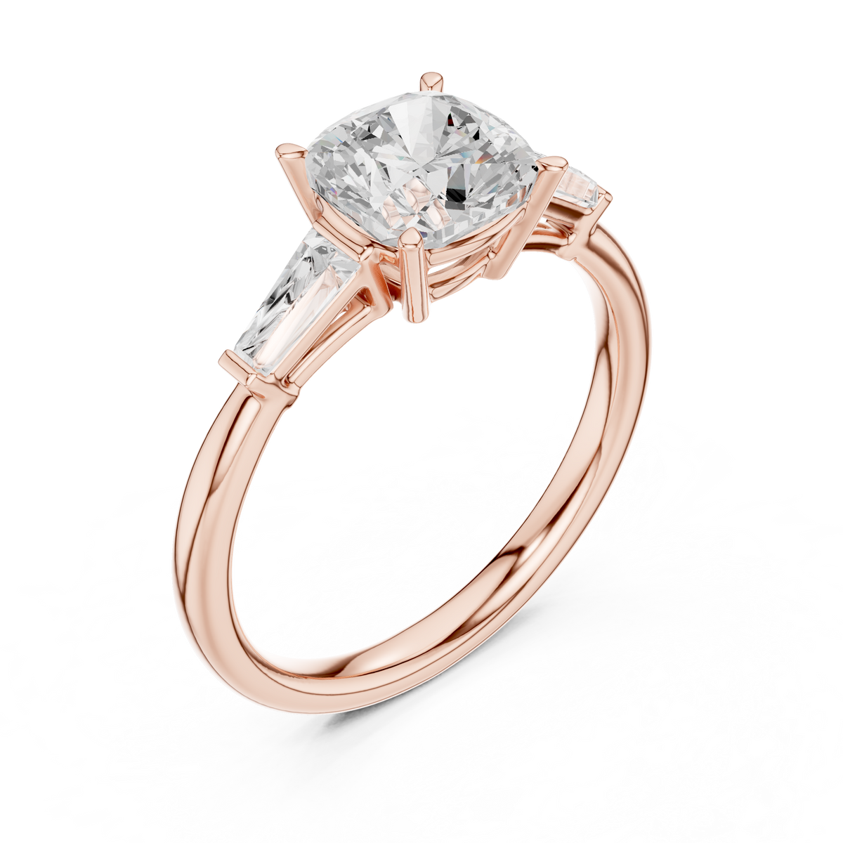 Round Cut Diamond Engagement Ring with Tapered Side Stones