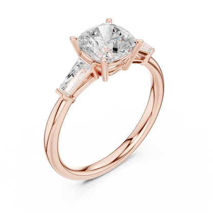 Round Cut Diamond Engagement Ring with Tapered Side Stones
