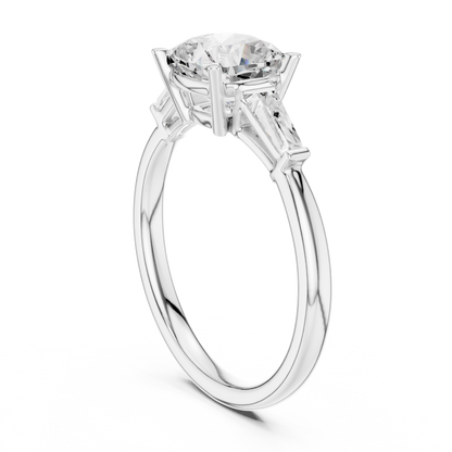 Round Cut Diamond Engagement Ring with Tapered Side Stones