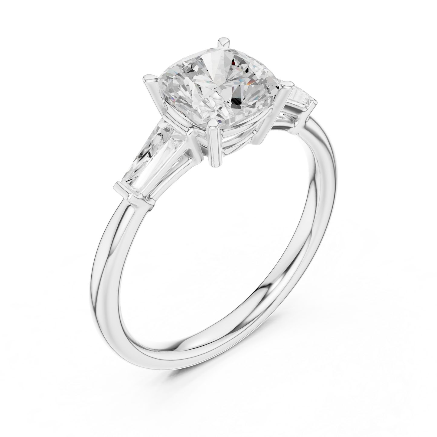Round Cut Diamond Engagement Ring with Tapered Side Stones