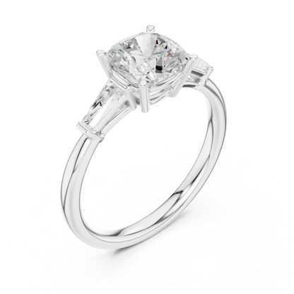 Round Cut Diamond Engagement Ring with Tapered Side Stones