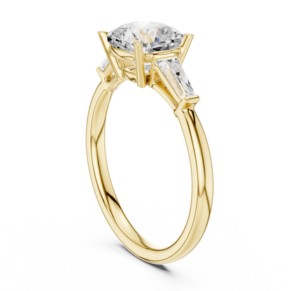 Round Cut Diamond Engagement Ring with Tapered Side Stones