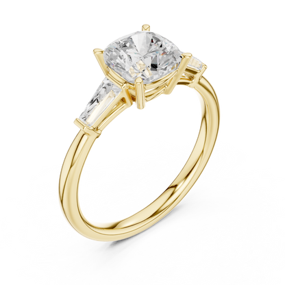 Round Cut Diamond Engagement Ring with Tapered Side Stones