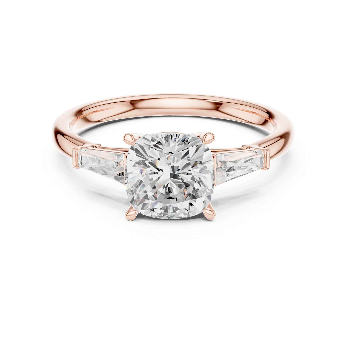 Round Cut Diamond Engagement Ring with Tapered Side Stones