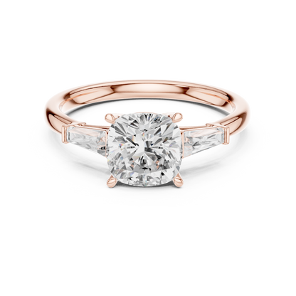 Round Cut Diamond Engagement Ring with Tapered Side Stones