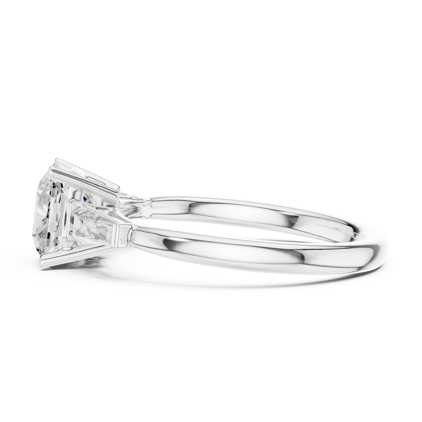 Round Cut Diamond Engagement Ring with Tapered Side Stones