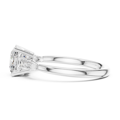 Round Cut Diamond Engagement Ring with Tapered Side Stones