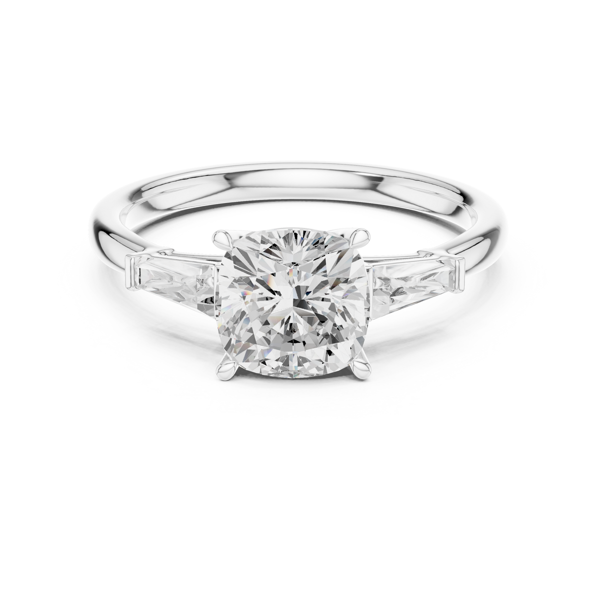 Round Cut Diamond Engagement Ring with Tapered Side Stones