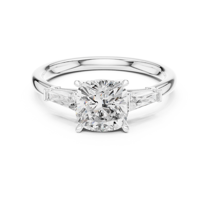 Round Cut Diamond Engagement Ring with Tapered Side Stones