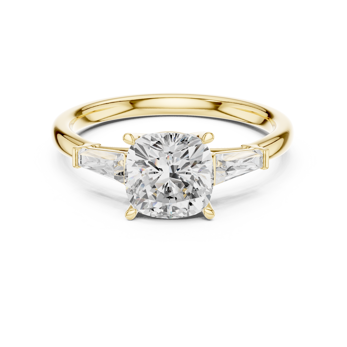 Round Cut Diamond Engagement Ring with Tapered Side Stones