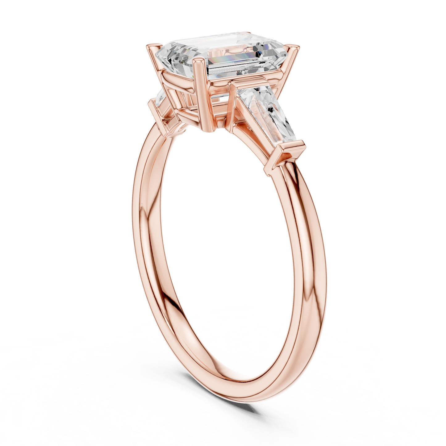 Emerald-Cut Three Stone Ring with Tapered Baguettes