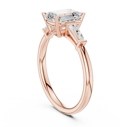 Emerald-Cut Three Stone Ring with Tapered Baguettes
