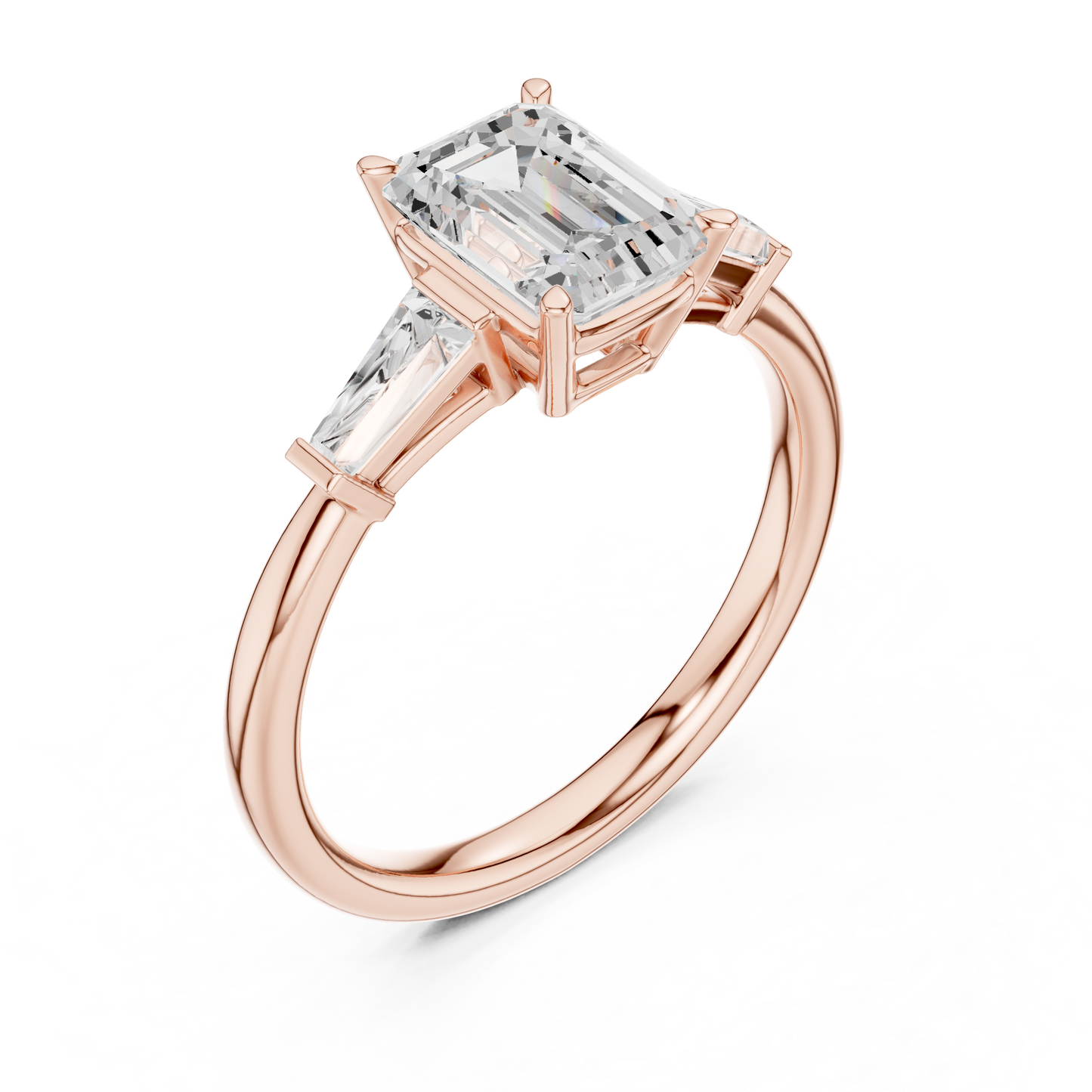 Emerald-Cut Three Stone Ring with Tapered Baguettes