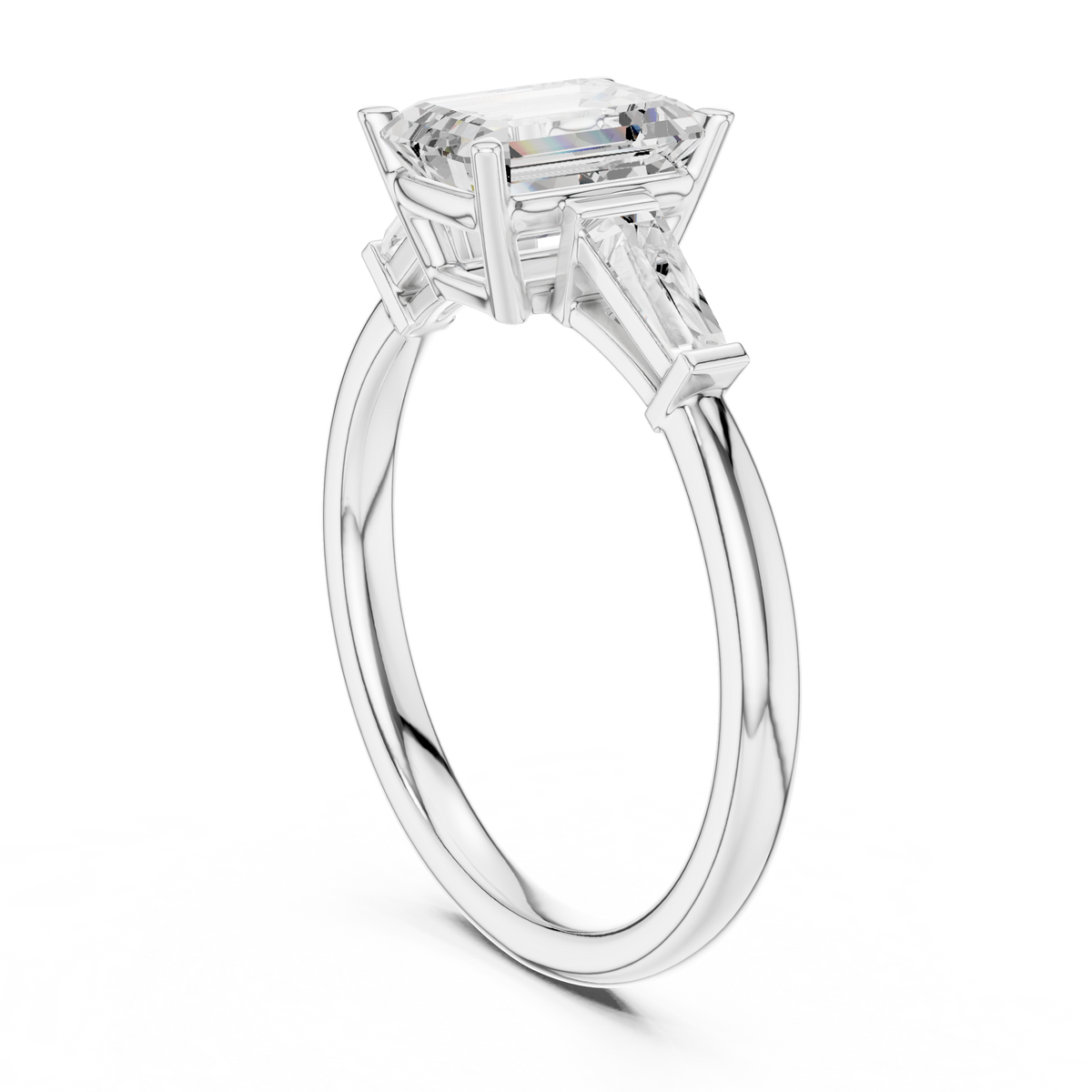 Emerald-Cut Three Stone Ring with Tapered Baguettes