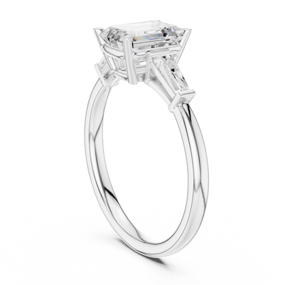 Emerald-Cut Three Stone Ring with Tapered Baguettes