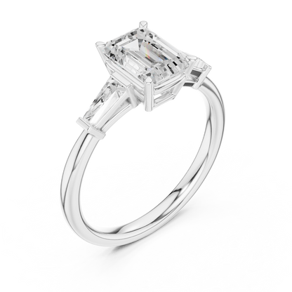 Emerald-Cut Three Stone Ring with Tapered Baguettes