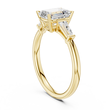 Emerald-Cut Three Stone Ring with Tapered Baguettes