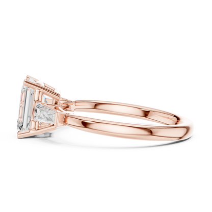 Emerald-Cut Three Stone Ring with Tapered Baguettes