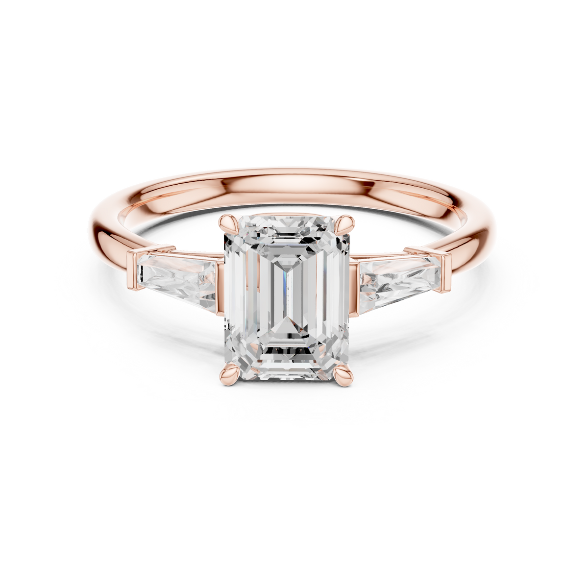 Emerald-Cut Three Stone Ring with Tapered Baguettes